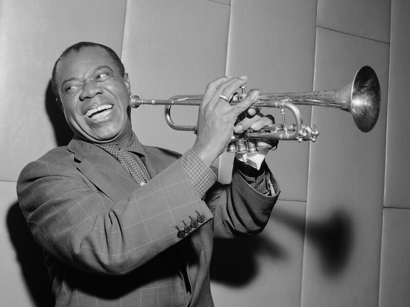 Man Playing Trumpet — Black, Joyful
