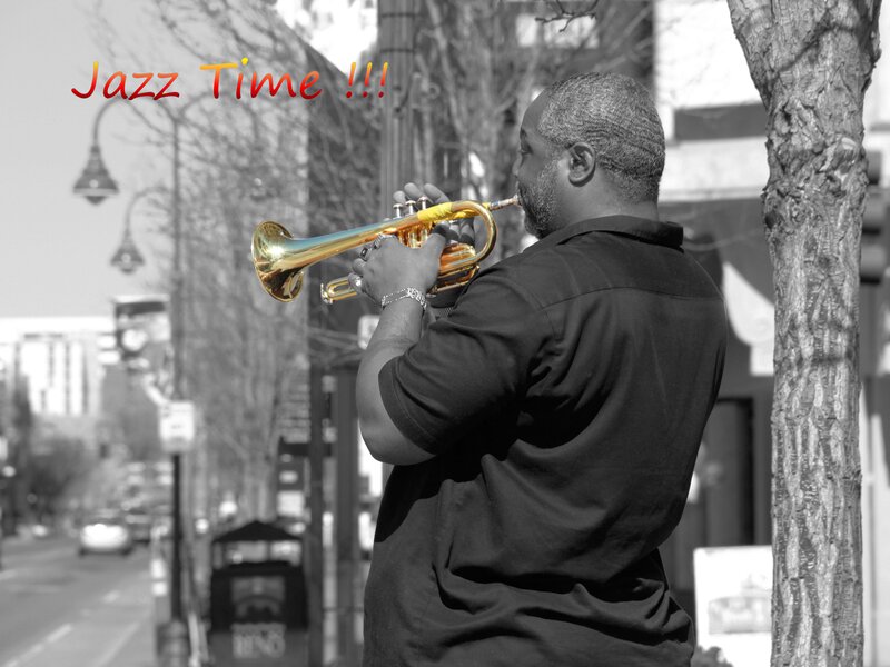 Man Playing Trumpet — Black, Urban