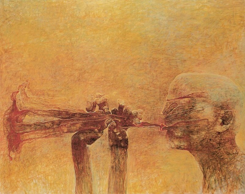 Man playing trumpet in surreal style
