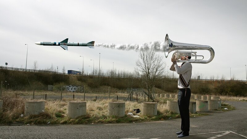 Man Playing Tuba — Gray