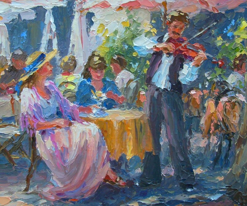 Man Playing Violin at Cafe