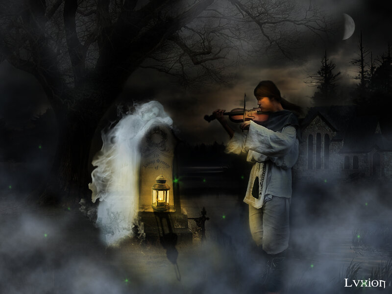 Man Playing Violin — Black, Haunting
