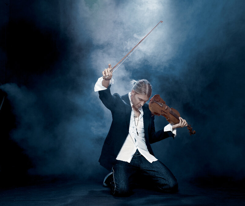 Man Playing Violin — Blue, Dramatic, Night