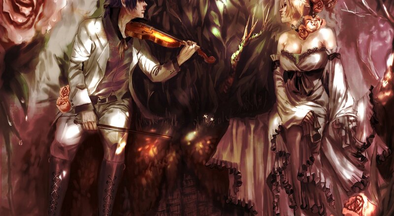 Man Playing Violin — Brown, Dramatic, Digital Art, Woman
