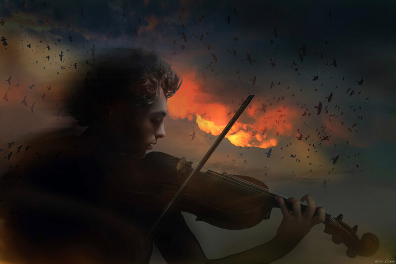 Man Playing Violin — Orange