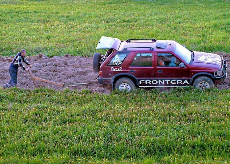 Man plowing with a car
