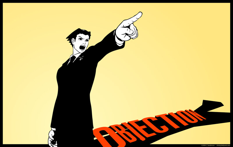 Man pointing with objection text
