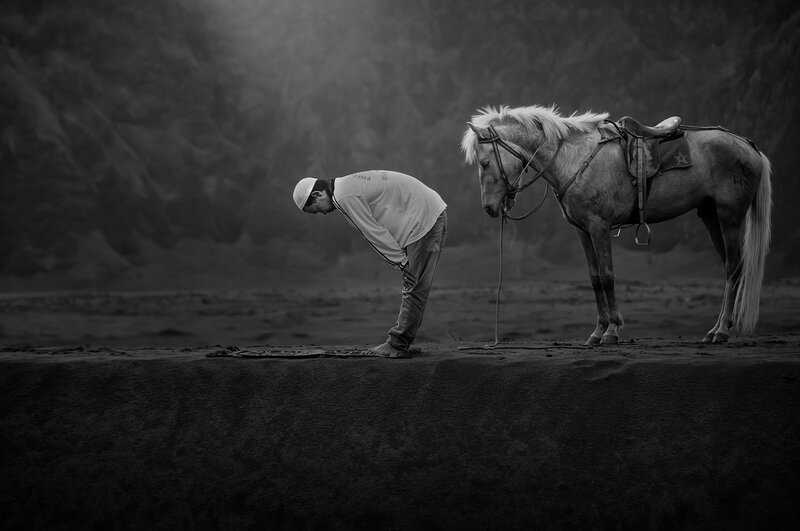 Man Praying with Horse
