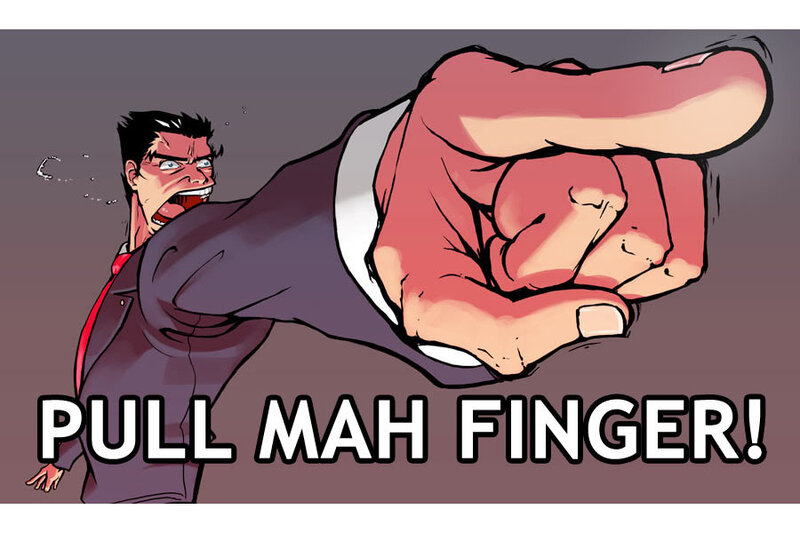 man pulling finger