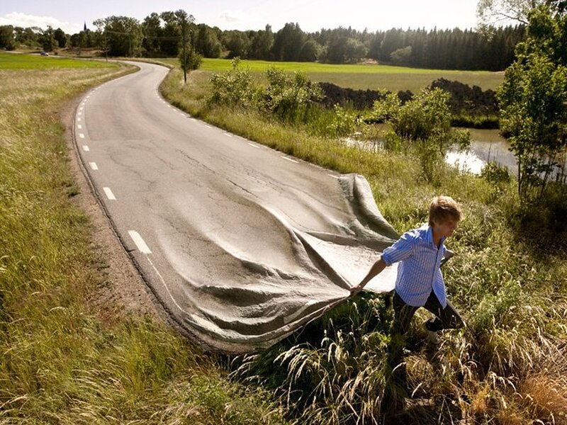 Man Pulling Road Fabric — Green