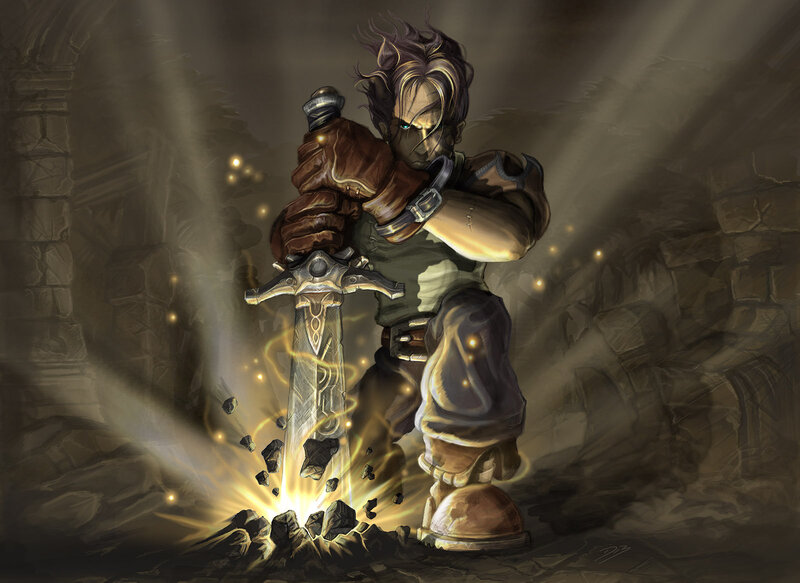 Man Pulling Sword from Stone — Brown
