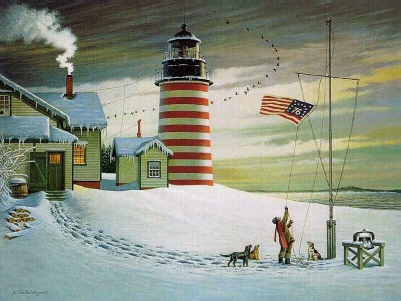 Man Raising Flag in Snow