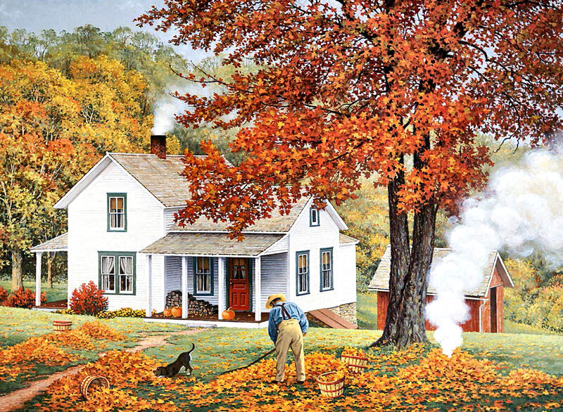 Man Raking Leaves — Orange