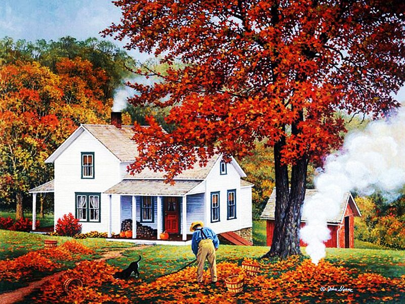 Man Raking Leaves — Red