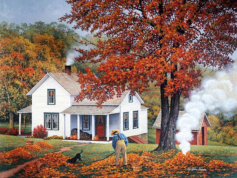 Man Raking Leaves