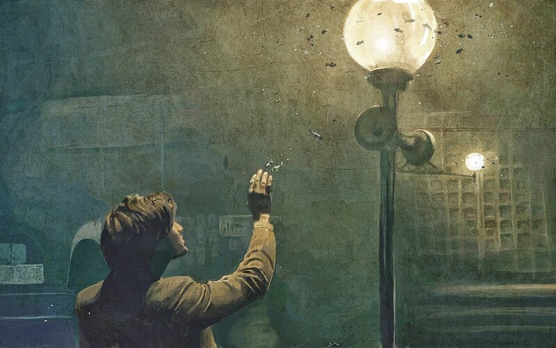 Man Reaching at Streetlight