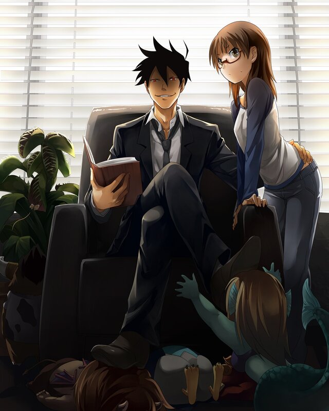 Man Reading Book with Girls