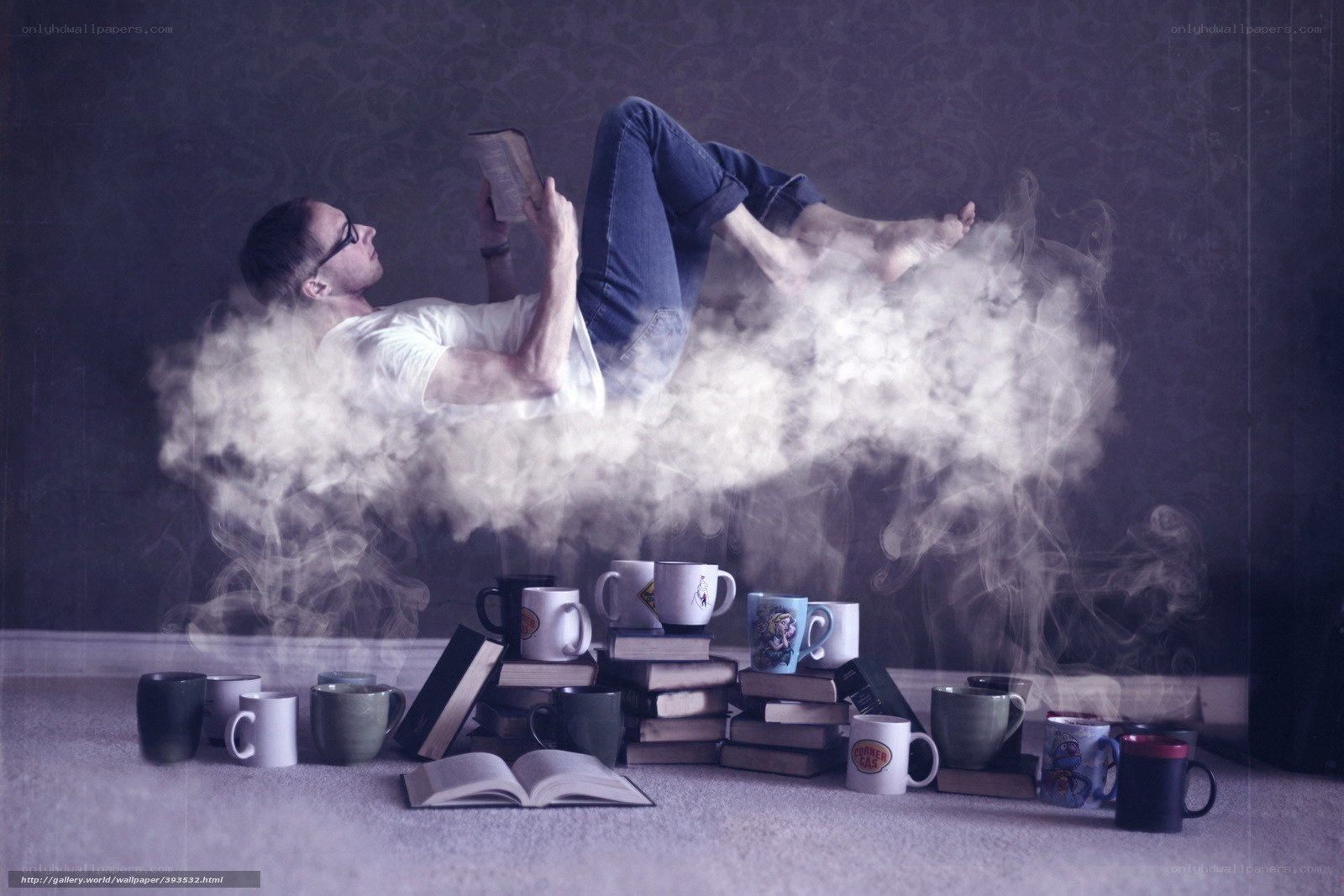 man reading in a cloud of steam