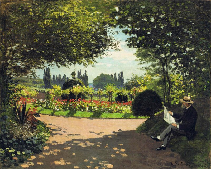 Man Reading in Garden — Green, Serene