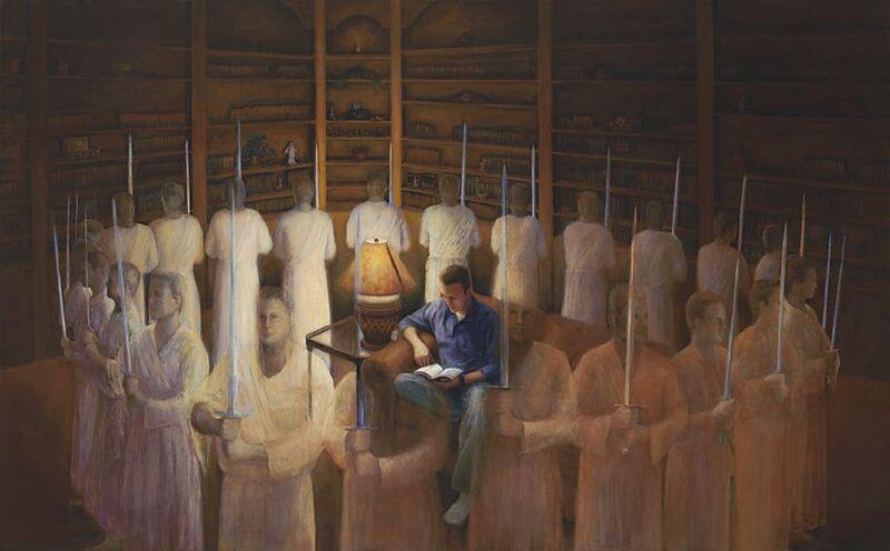 Man Reading in Library