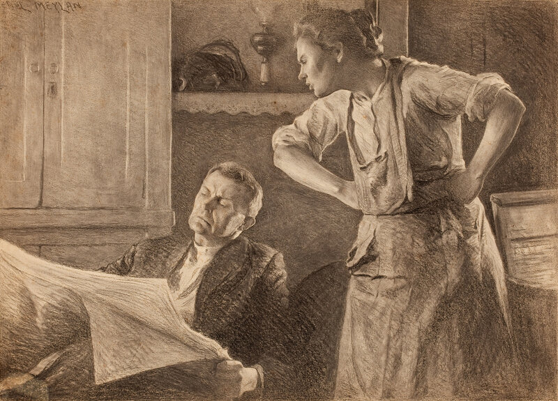 Man reading newspaper at home