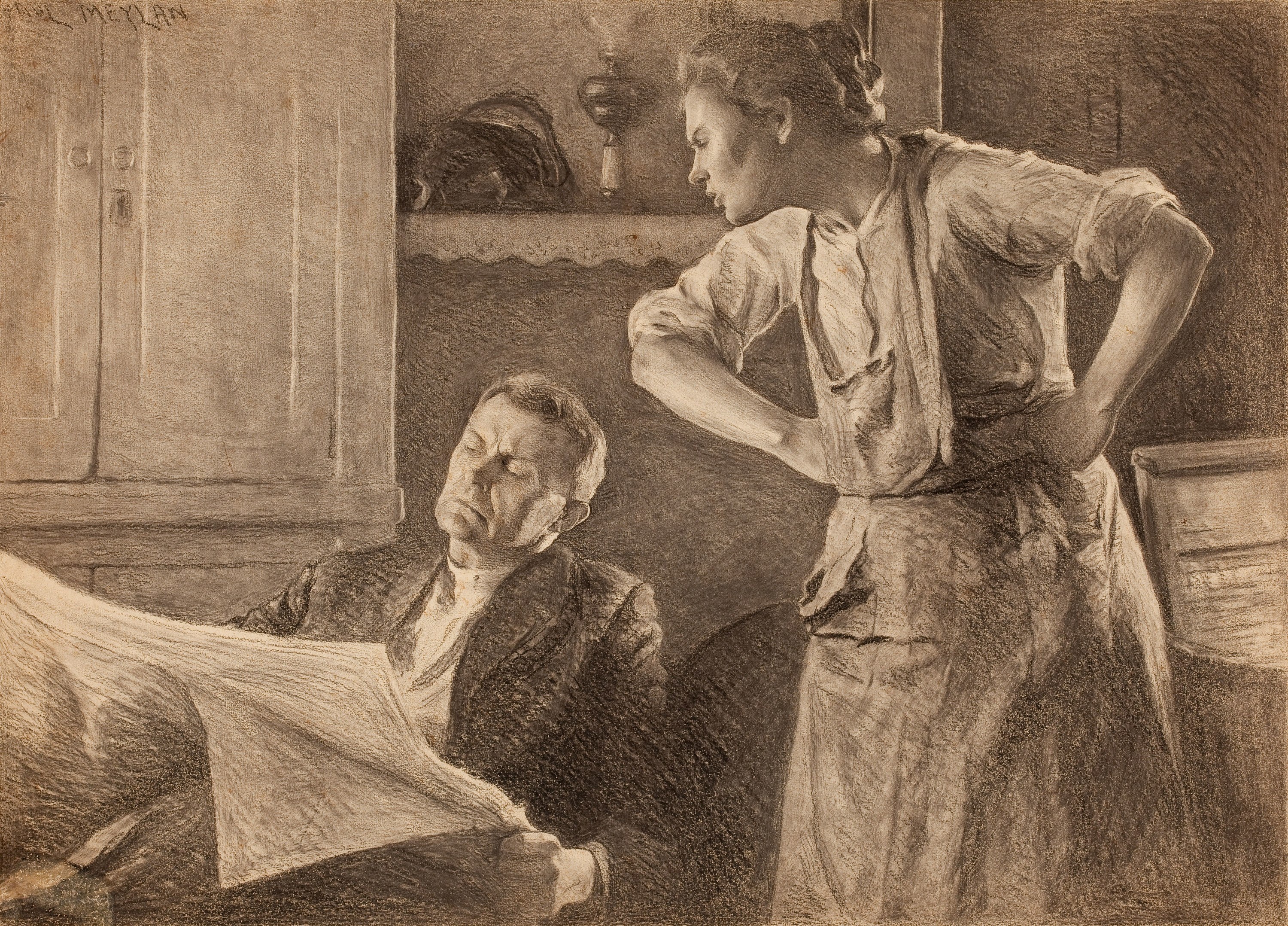 Man reading newspaper at home