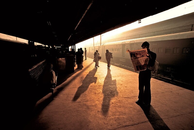 Man Reading Newspaper — Brown, Dramatic