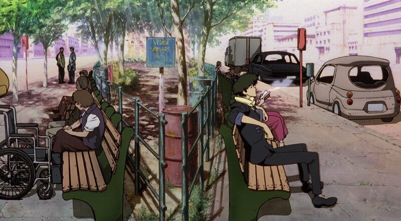 Man Reading on Bench — Green