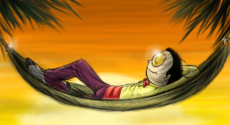 man relaxing in hammock