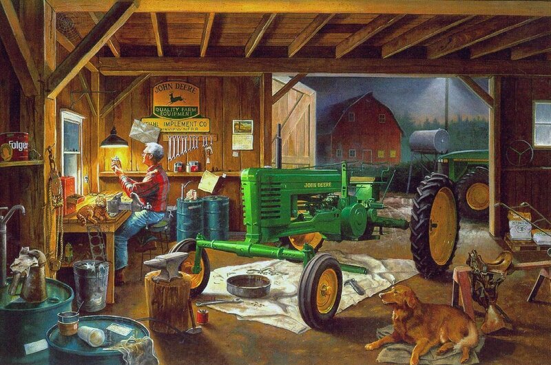 Man Repairing Tractor