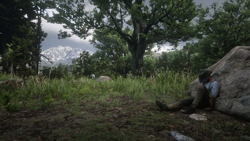 Man Resting Against Rock