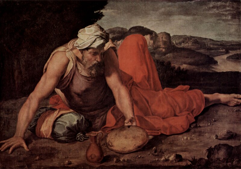 Man resting with bread and jug