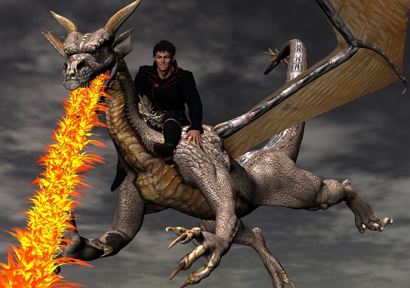 Man Riding a Dragon — Gray