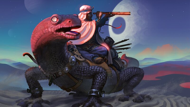 Man Riding a Lizard