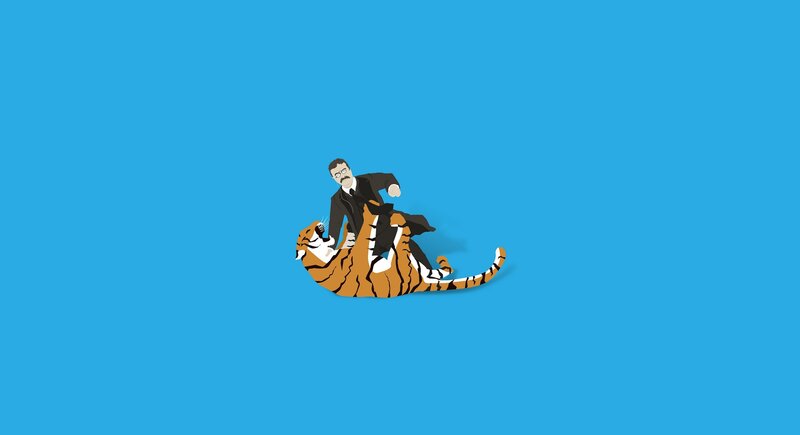 man riding a tiger