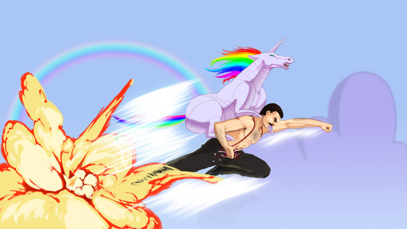 man riding a unicorn