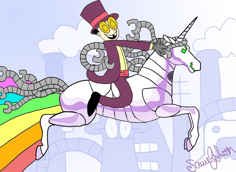 man riding a unicorn