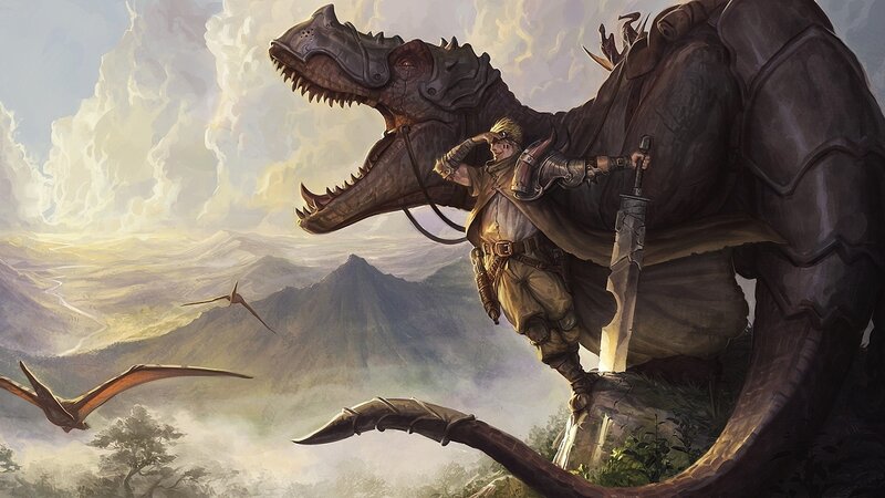 Man Riding Dinosaur — Brown