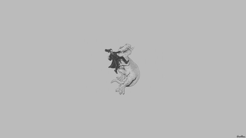 Man Riding Dinosaur — Gray, Dramatic, Illustration