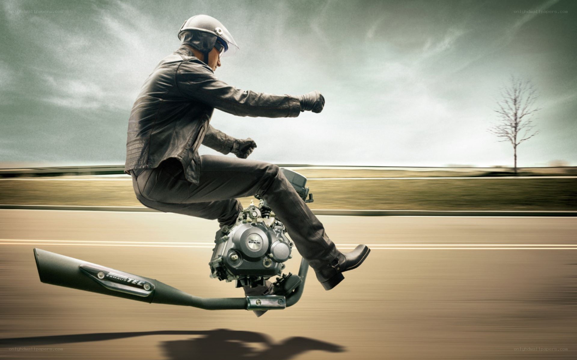 man riding engine on road