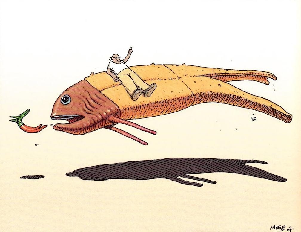 man riding giant fish
