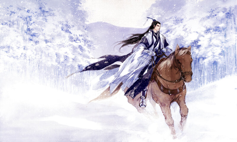 Man Riding Horse in Snow