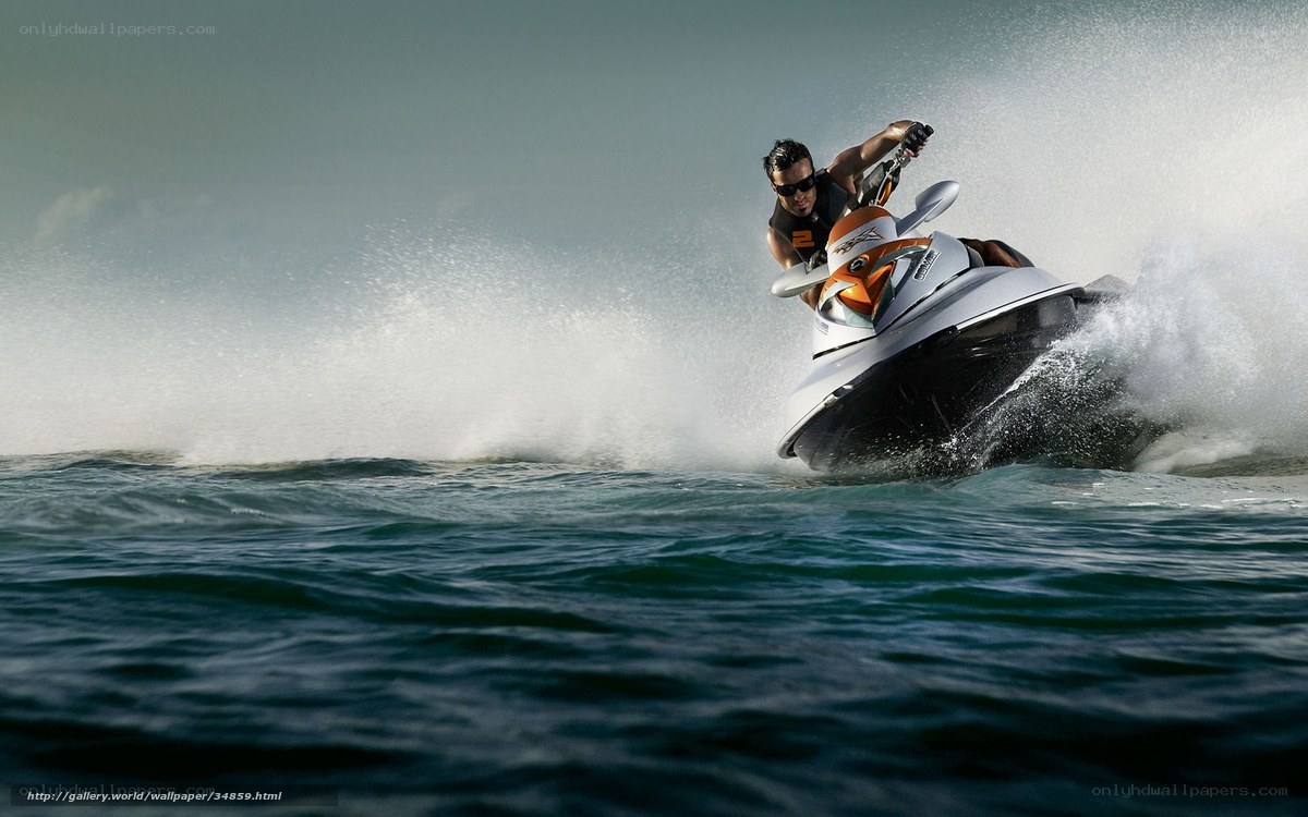 Man riding jet ski on ocean