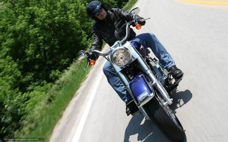 Man Riding Motorcycle — Blue, Dynamic, Afternoon