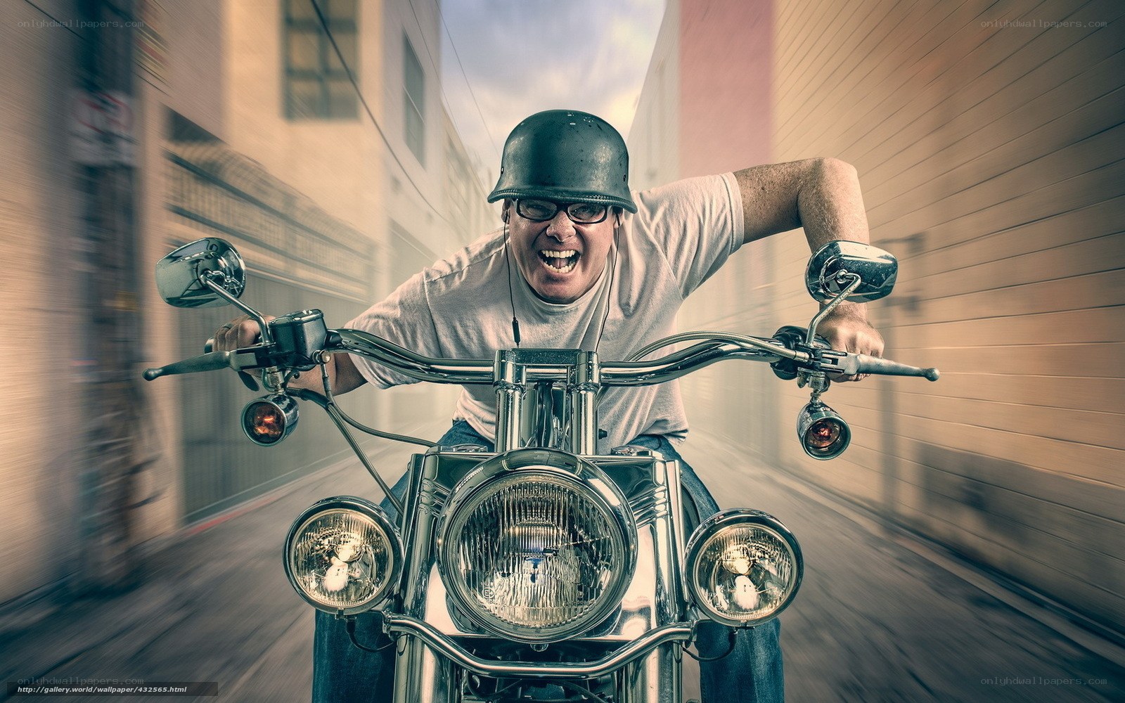 Man riding motorcycle in city