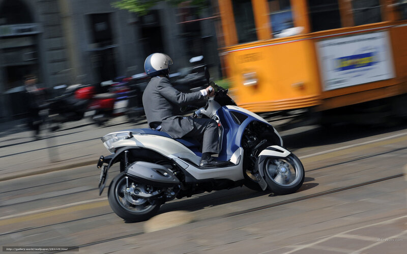 Man Riding Scooter — Blue, Dynamic, Afternoon, Photograph