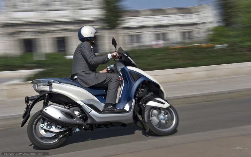 Man Riding Scooter — Blue, Dynamic, Afternoon