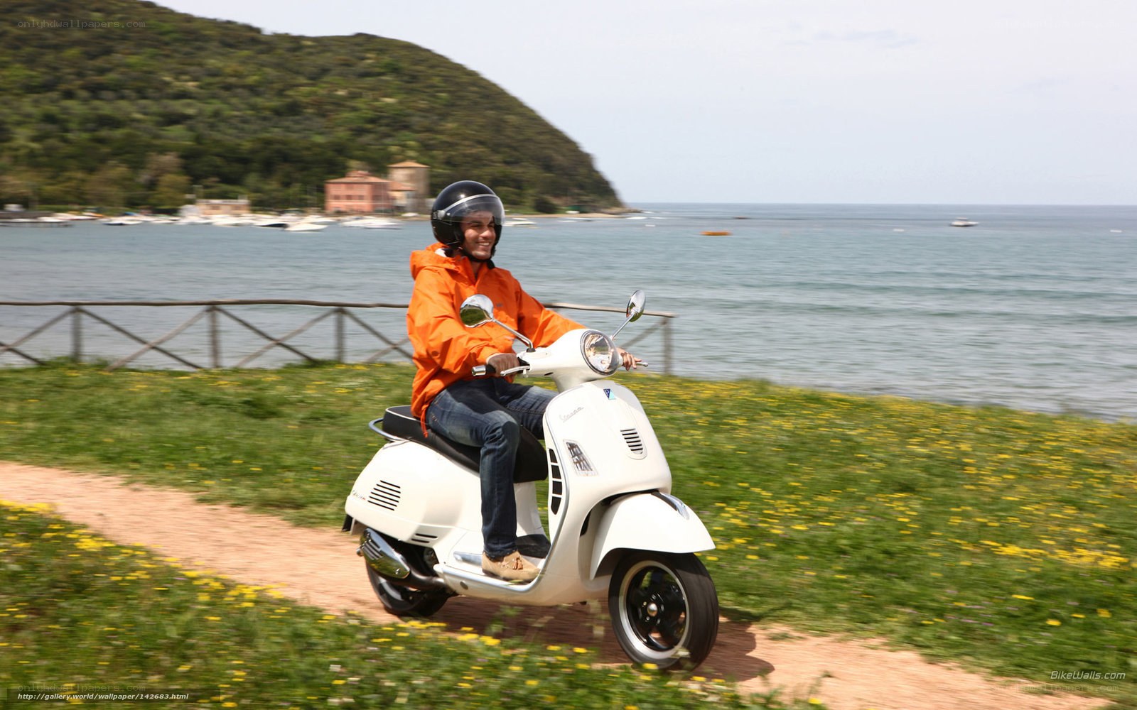 Man riding scooter by the sea