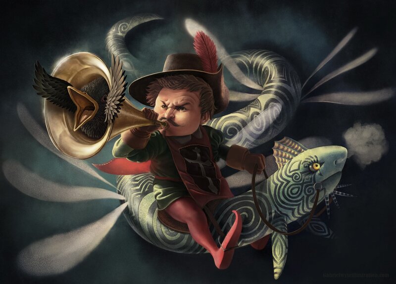 Man Riding Sea Creature — Green