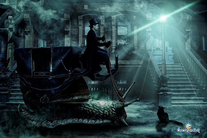 Man Riding Snail Carriage